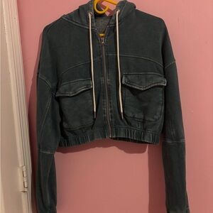 Urban Outfitters Dark Teal Cropped Utility Jacket